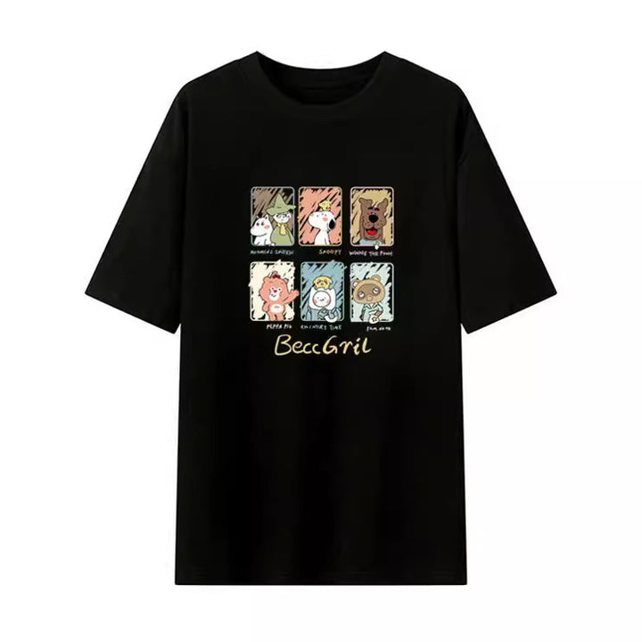 Dame T-shirt med kunstnerisk dyremotivtryk og løs pasform Stilla