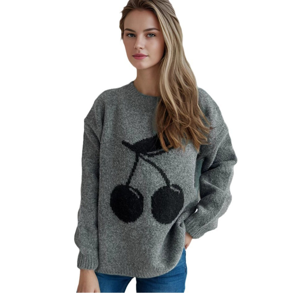 Kvindernes hyggelige sweater med muntert frugtmotiv Stilla