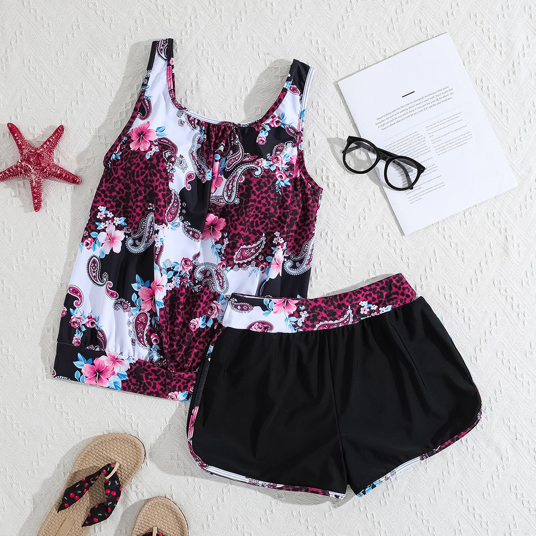 Dame Tankini sæt med blomster mønstre og sporty shorts Stilla