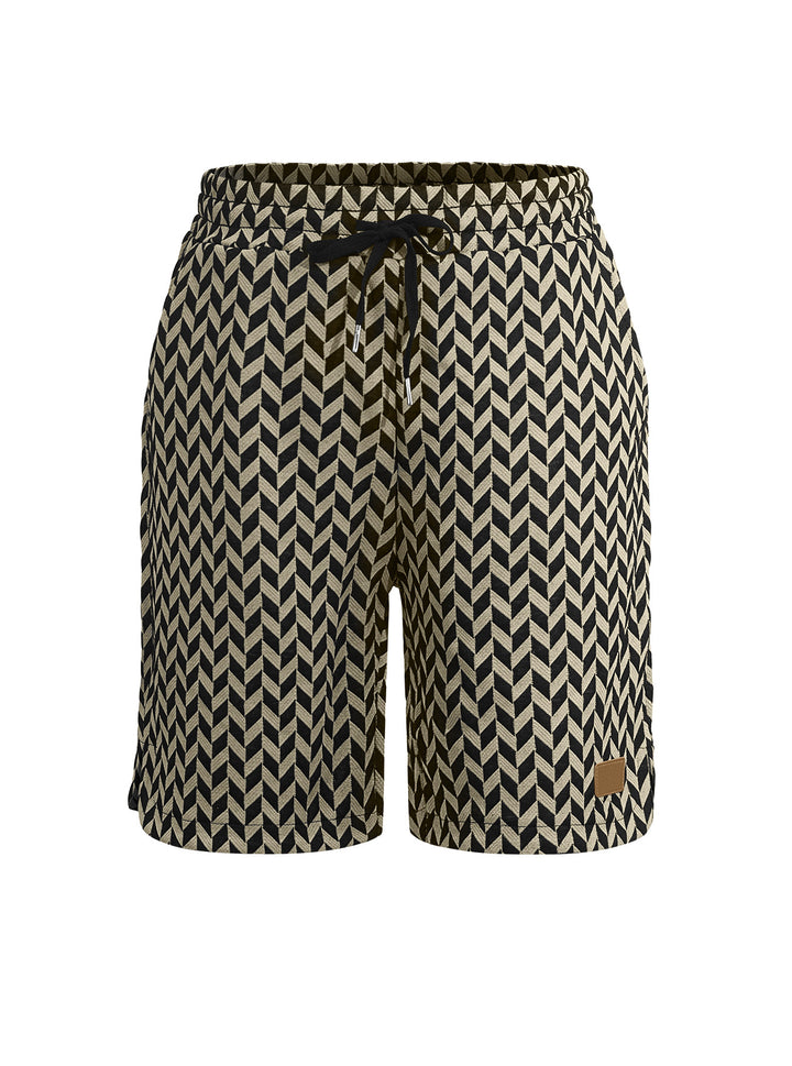 Dame nan Jacquard-Shorts med elastisk komfortliv, snøre og fiskebensmønster Skovae