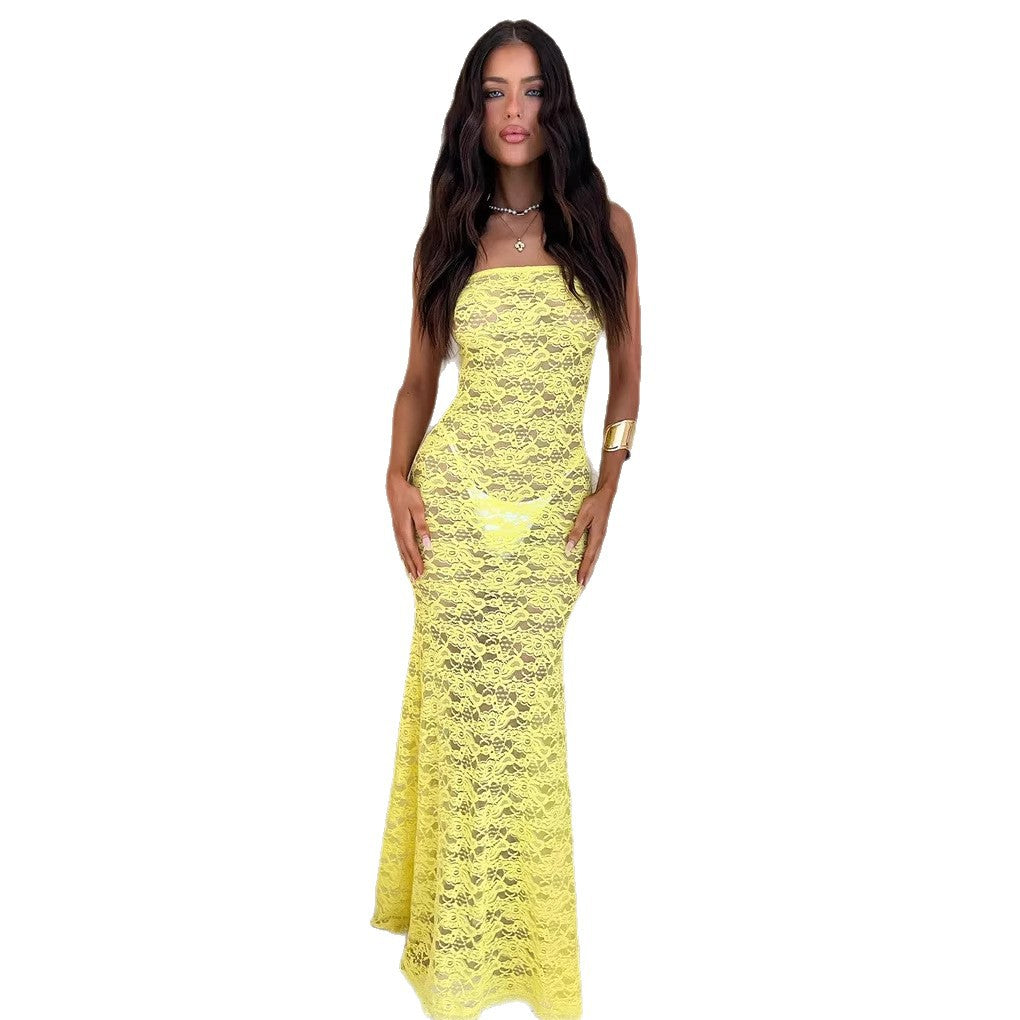 Kvinder Elegant Blonde Maxi Kjole med Strapless Design og Figur-Krammende Snit Stilla