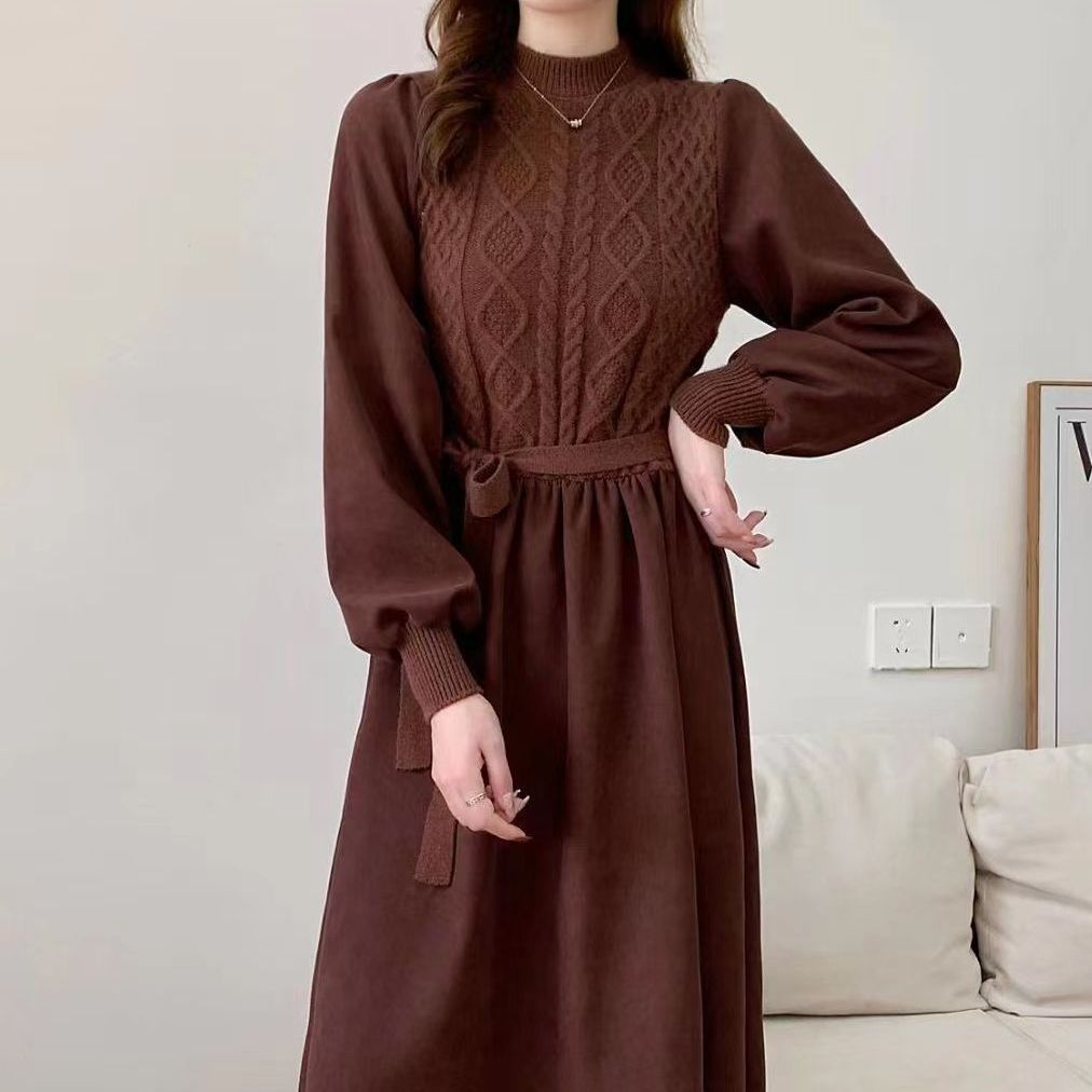 Femme Elegant Langærmet Strik Maxi Kjole Stilla