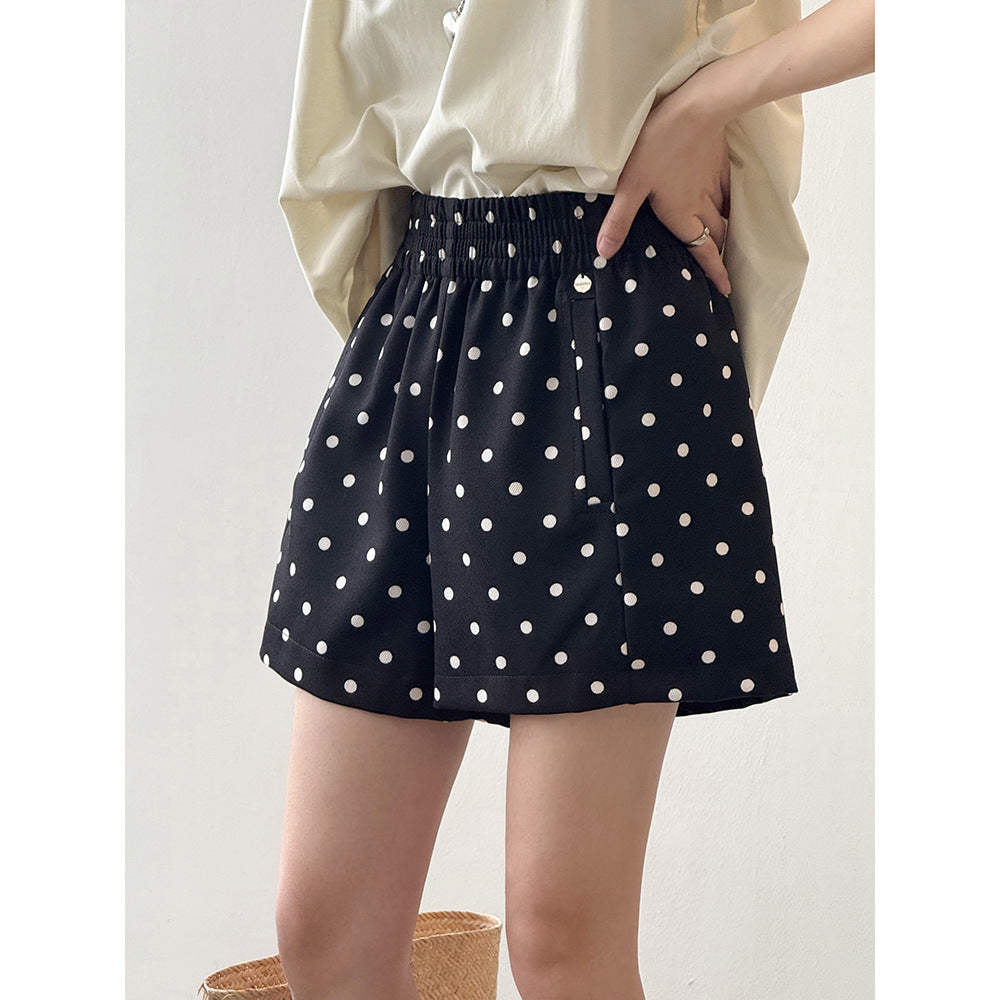 Dame Polka-Dot Shorts med elastisk linning og sidelommer Stilla