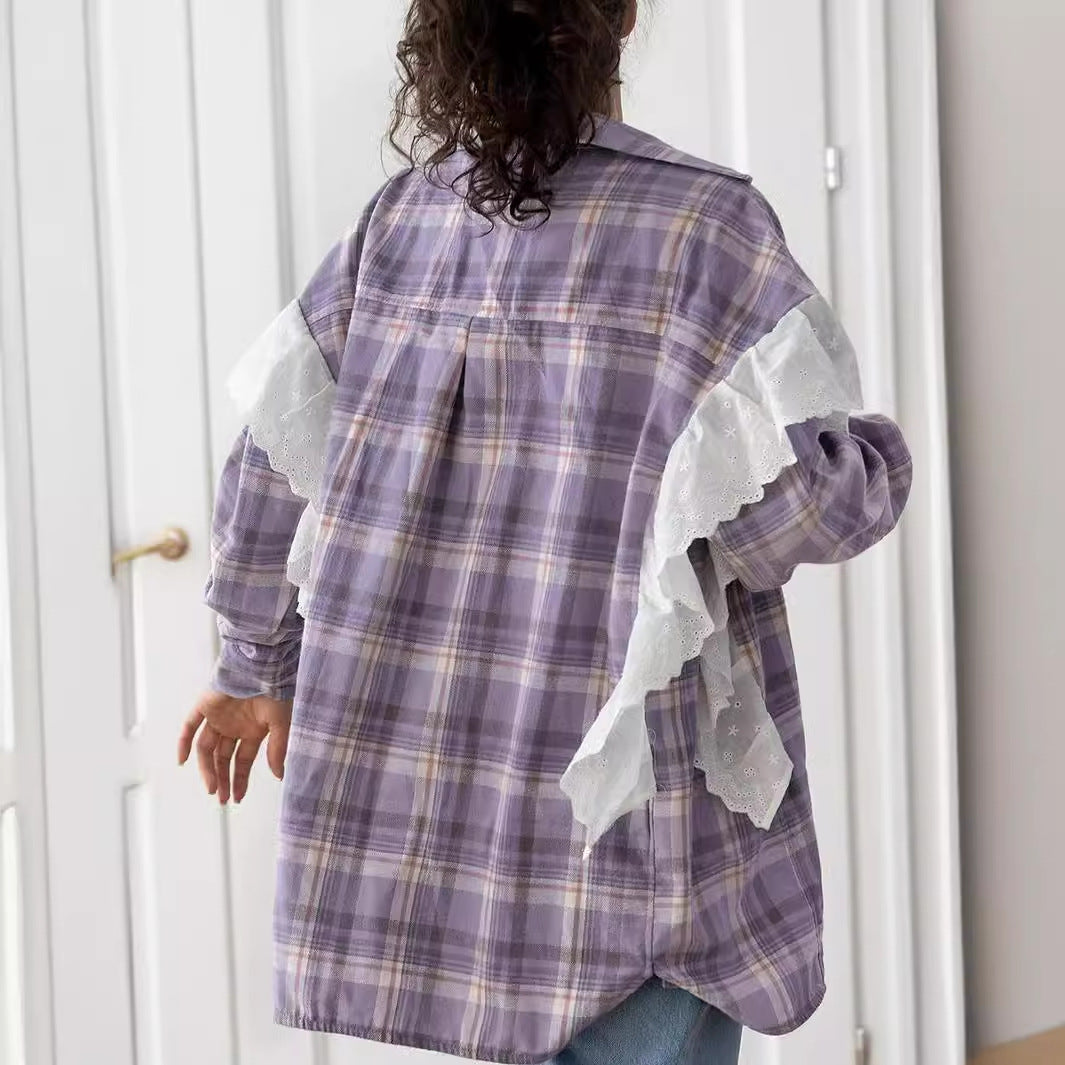 Dame Ternede Overshirtjakke med Lange Ærmer og Spidsindsatser Stilla