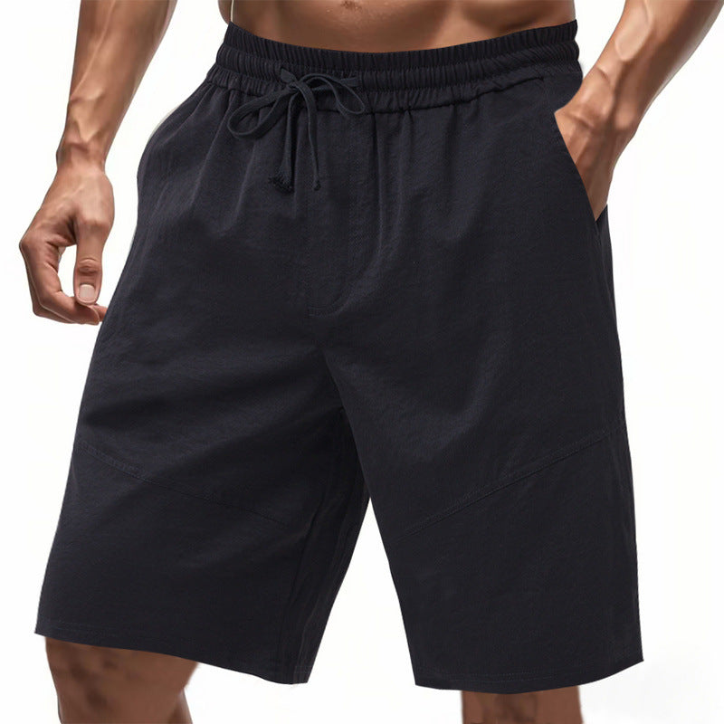 Herrer knælange linnedmix-shorts med elastisk snørelinning og sidelommer Skovae