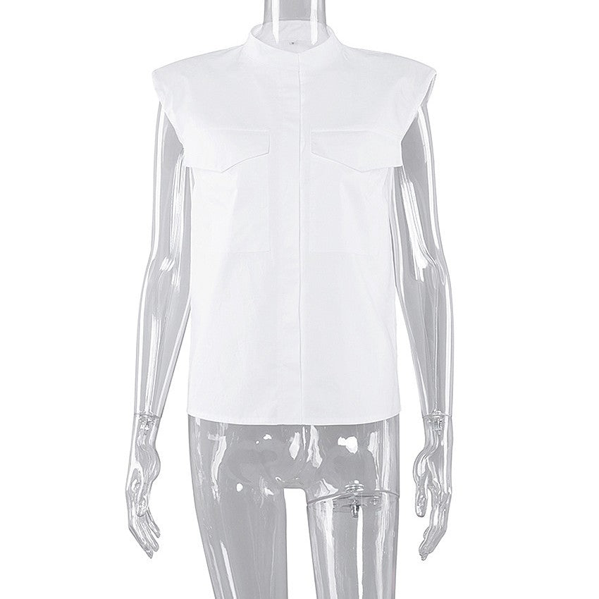Dame ærmeløs bluse med praktisk lomme design Stilla