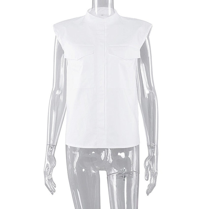 Dame ærmeløs bluse med praktisk lomme design Stilla