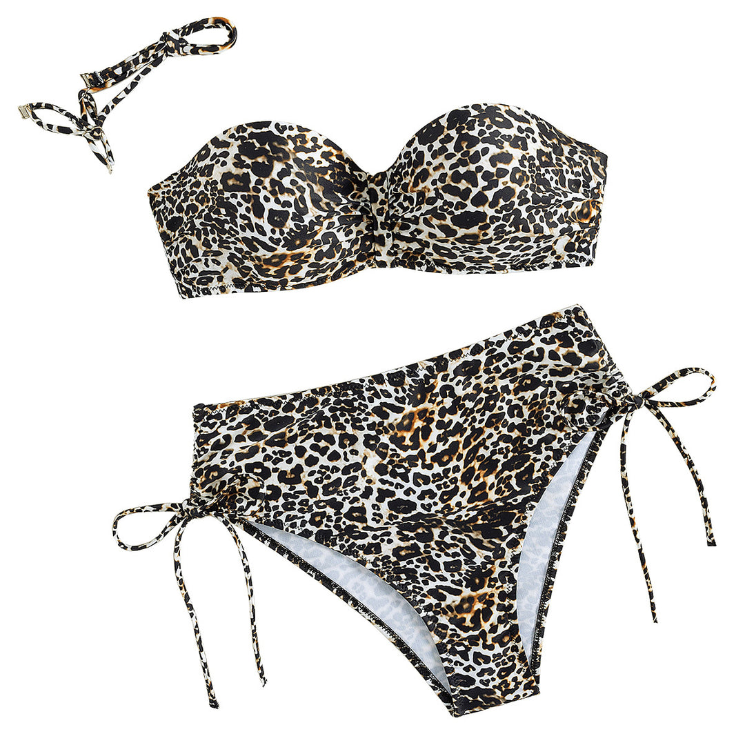 Dame Strand-Bikini med raffineret leopardmønster og højt taljesnit Skovae