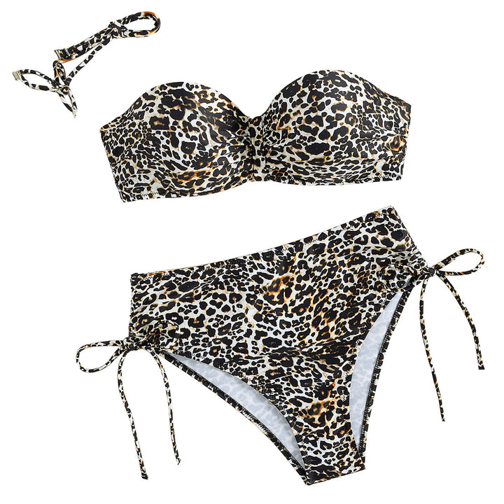 Dame Strand-Bikini med raffineret leopardmønster og højt taljesnit Skovae