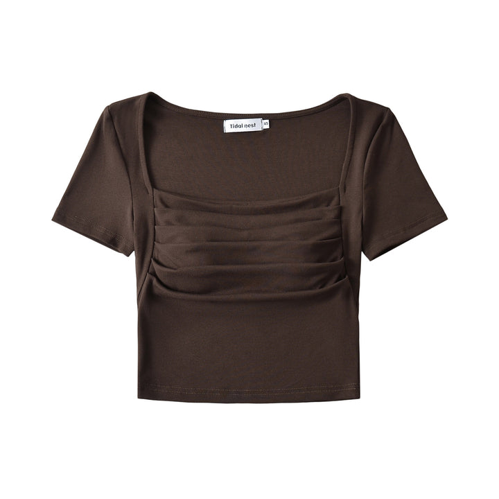 Dame Kortærmet Crop-Top med raffineret Drapée-design Stilla