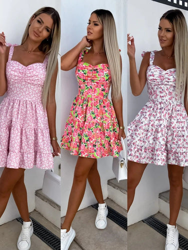 Dame Floral A-line Mini Kjole med Volang Kant Stilla