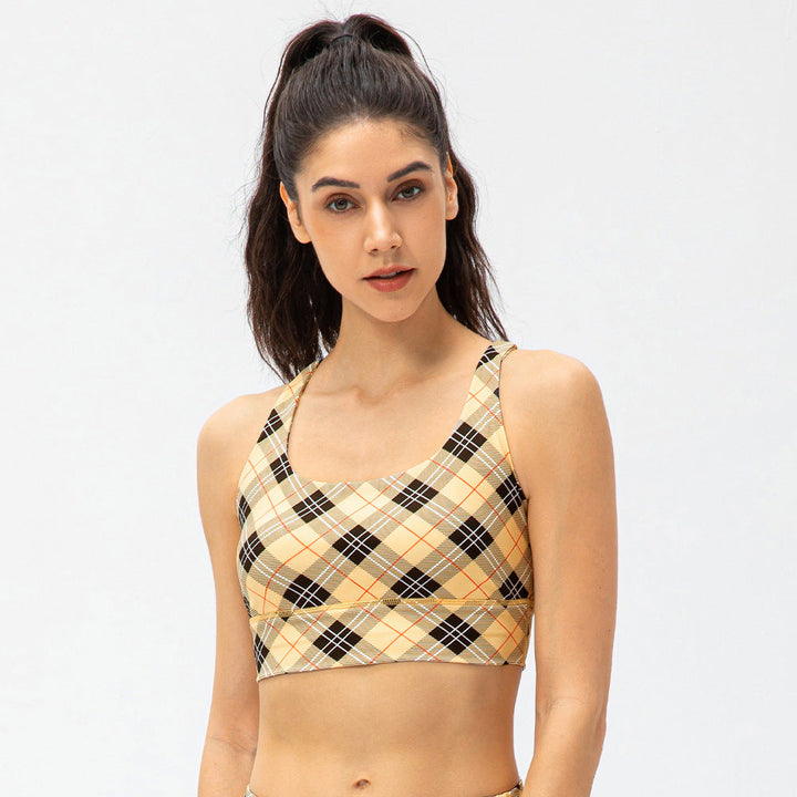 Stilla | Feel Yoga Sports Bra Houndstooth Shockproof Running Vest Med Brystpude, Fitness Bh Med Ternet Element