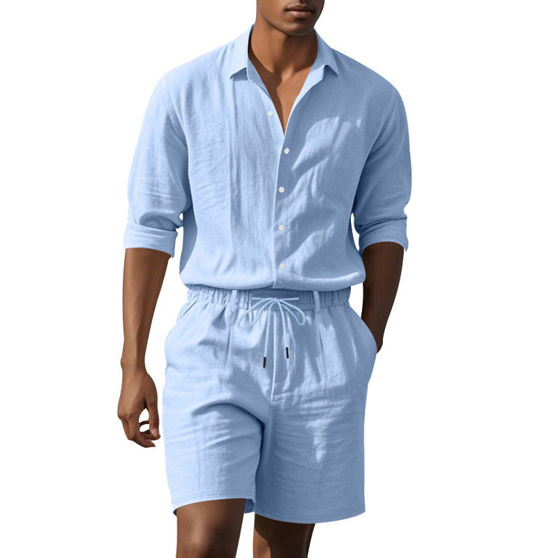 Herre elegant kortærmet skjorte med moderne opsmøgkrave og afslappede Bermuda-shorts Stilla