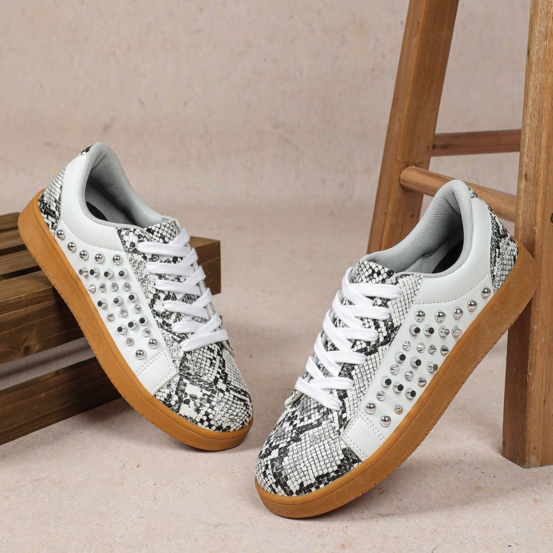 Dame Komfortable Sneakers med Slangeskindslook og Glimmersten Stilla