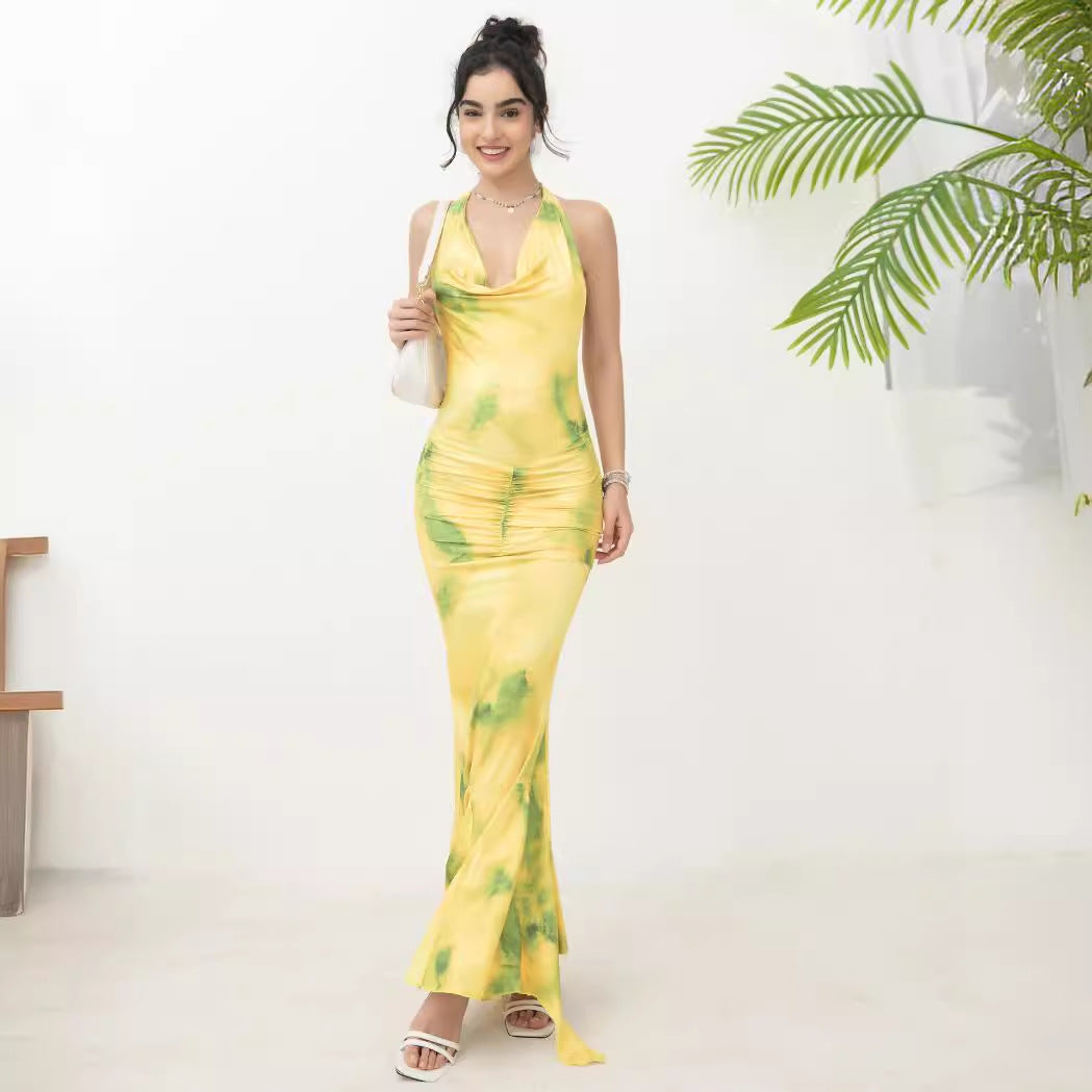 Dame Halter Neck Havfrue Maxi Kjole Stilla