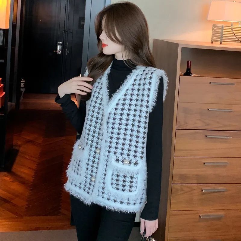 Damers fashionable vest med klassisk houndstooth mønster Stilla