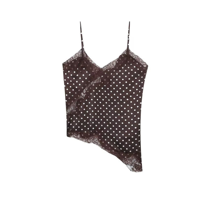 Dame-spids-camisole med asymmetrisk snit og elegante prikker Skovae