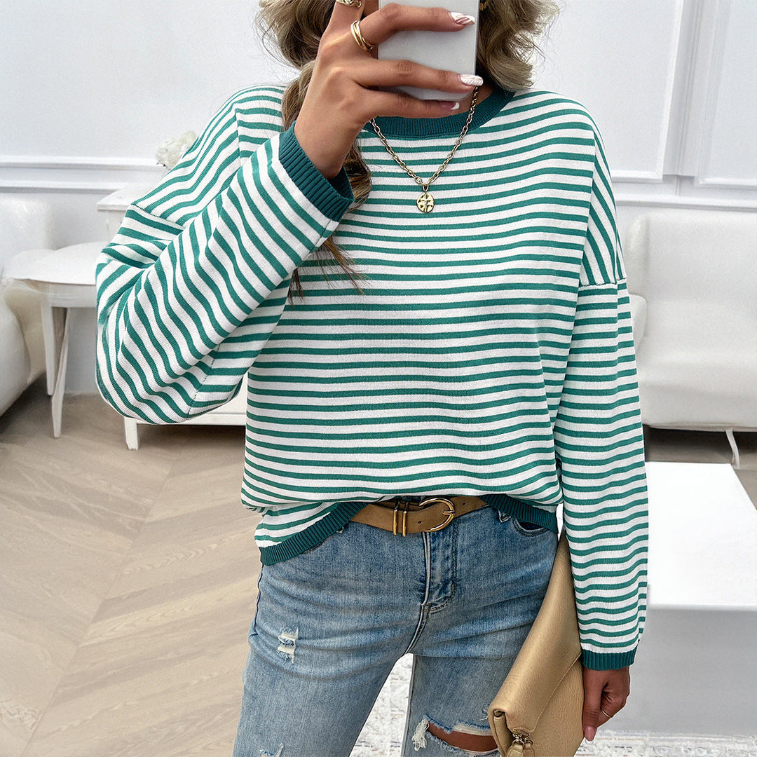 Dame Løsstrikket sweater med farverige accenter