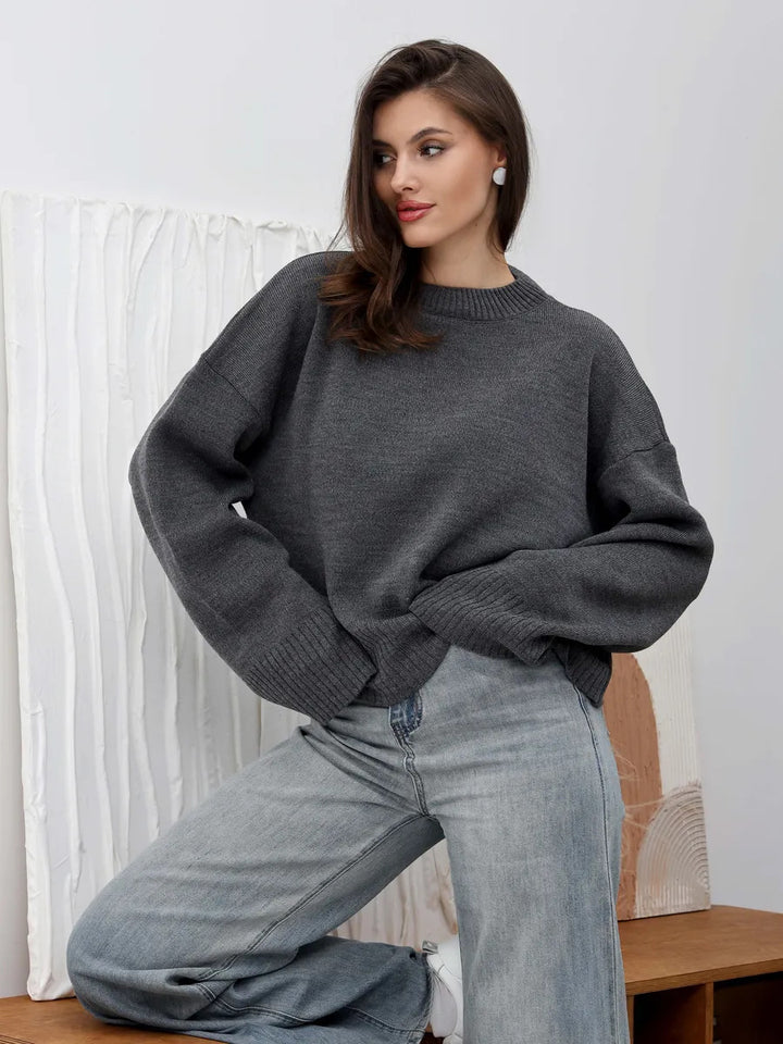 Dame Cozy Sweater med Løs Pasform og Struktureret Strikket Mønster Stilla