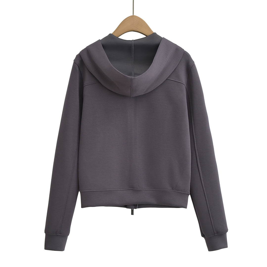 Dame Sporty Hoodie Jakke med høj Krave og Lynlås Stilla