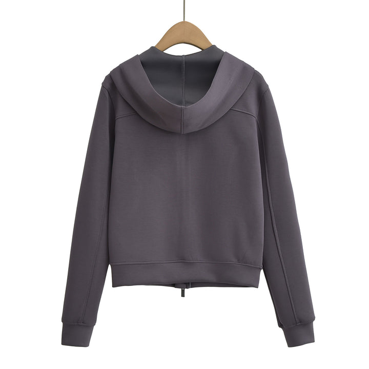Dame Sporty Hoodie Jakke med høj Krave og Lynlås Stilla