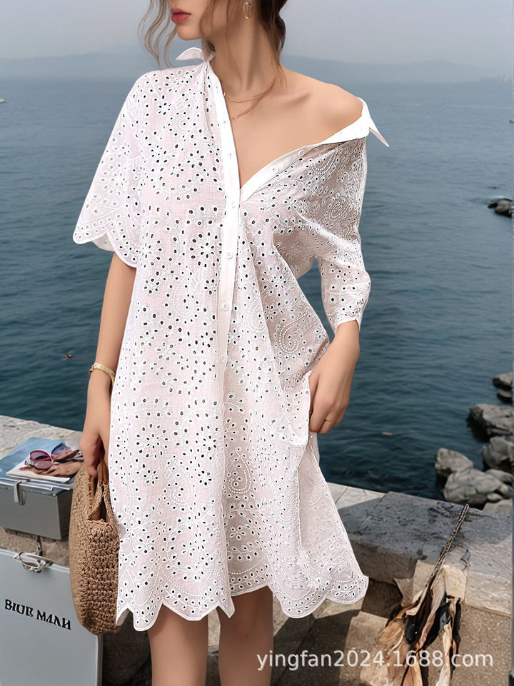 Dame Broderie Anglaise Strand Overgangs-Shirt Stilla