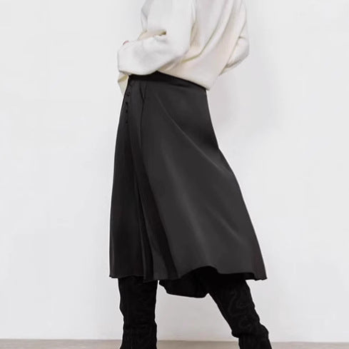 Dame elegant Midirock med svajende søm og høj talje Stilla