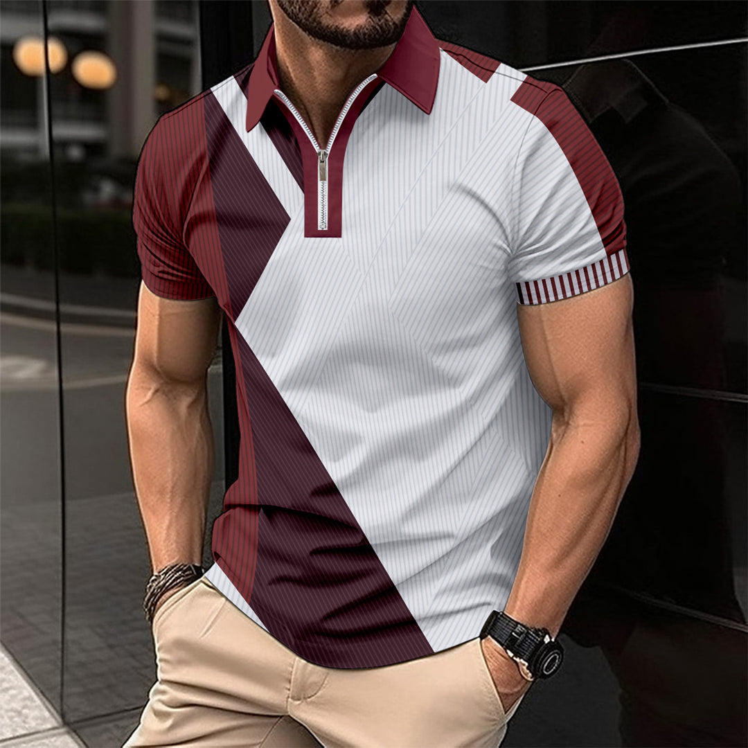 Herren Korteærmet Poloshirt med moderne grafikdesign og sportslig lynlås Stilla