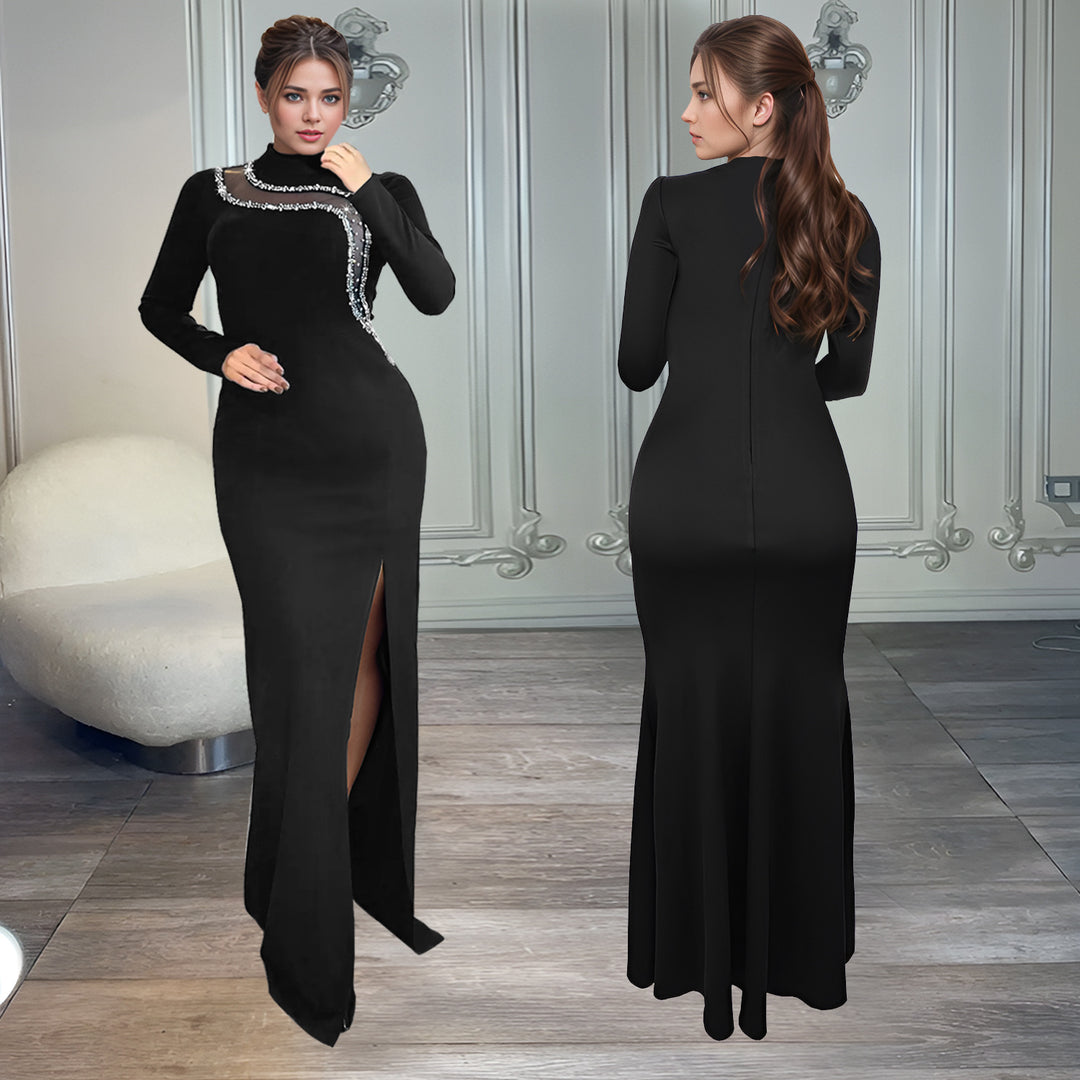 Dame Elegante Aftenkjole med lange ærmer og glamourøse rhinsten dekoreringer Stilla