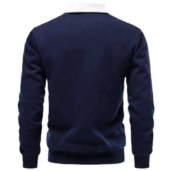 Herrer Elegant Langærmet Polo Pullover med kvalitetskrave og struktureret overflade Stilla