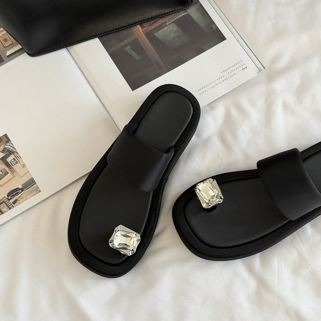 Femme Elegant Rhinestone-besat Flip-Flops Stilla