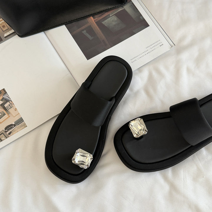 Femme Elegant Rhinestone-besat Flip-Flops Stilla