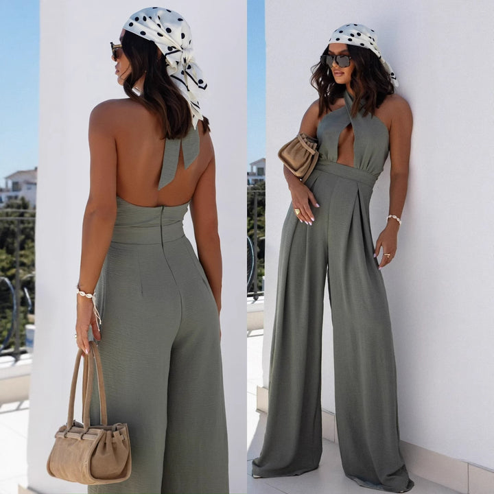 Dame Maxi Jumpsuit med skulderfri design og bredt ben Stilla