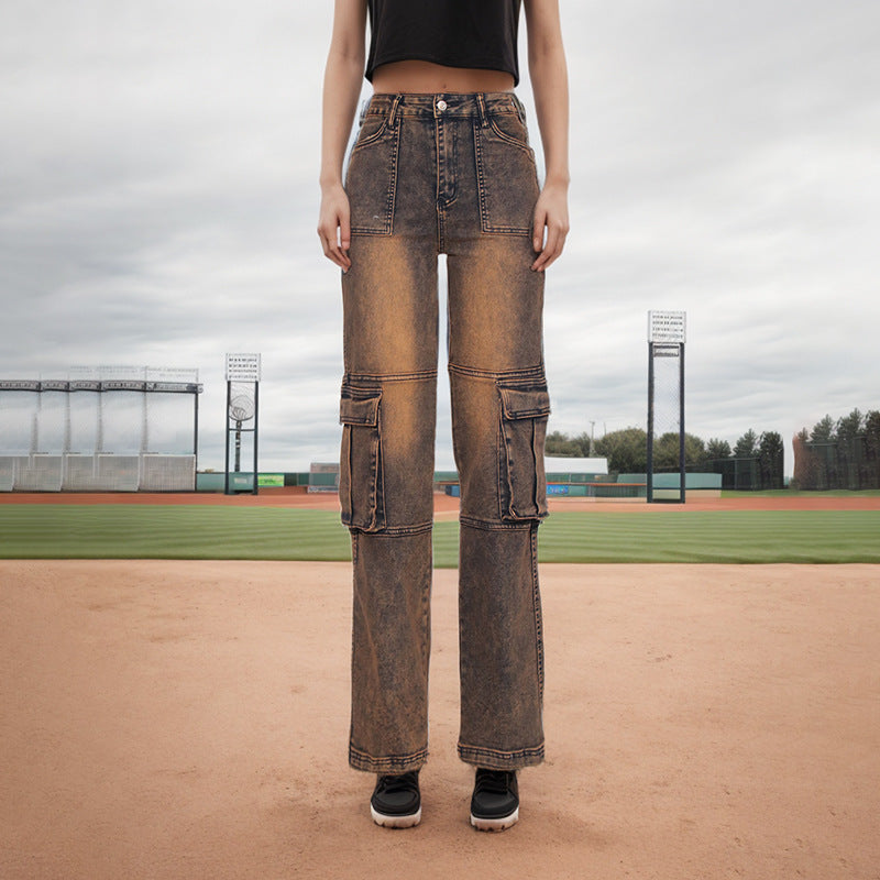 Dame Cargo-jeans med praktiske lommer og bred pasform Stilla