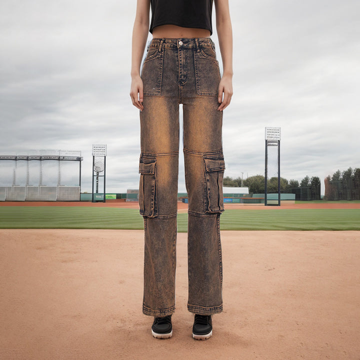 Dame Cargo-jeans med praktiske lommer og bred pasform Stilla