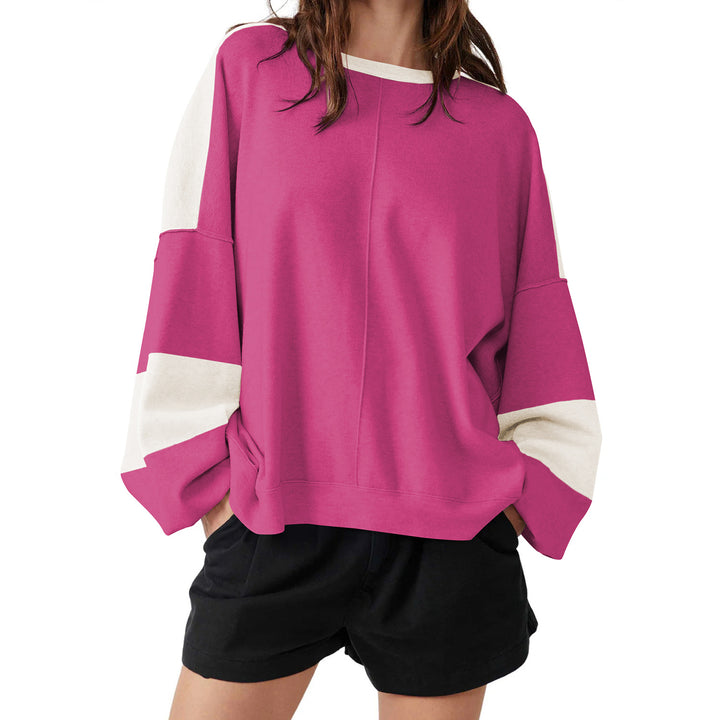 Dame afslappet sweatshirt med løst snit og elegante blokstriber Stilla