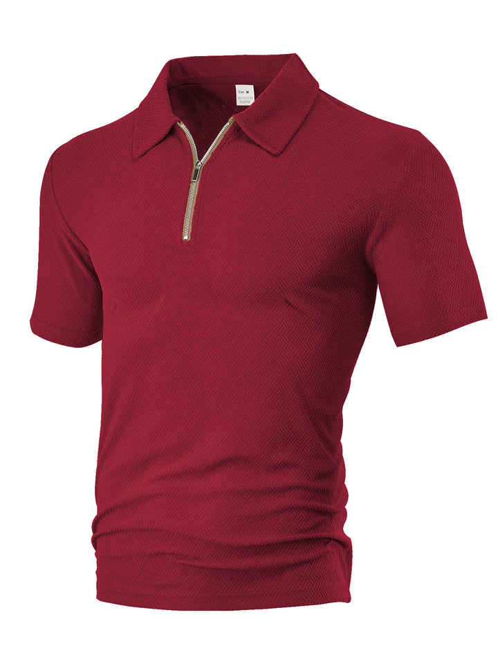 Herren nan smalt skåret Halvzip-Polo med fin fishtail-Jacquardstruktur Skovae