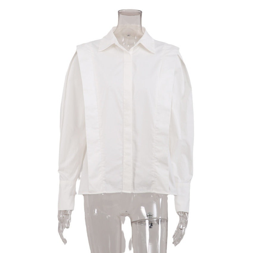 Dame Ståkrave-bluse med strukturerede skuldre og elegant snit Stilla