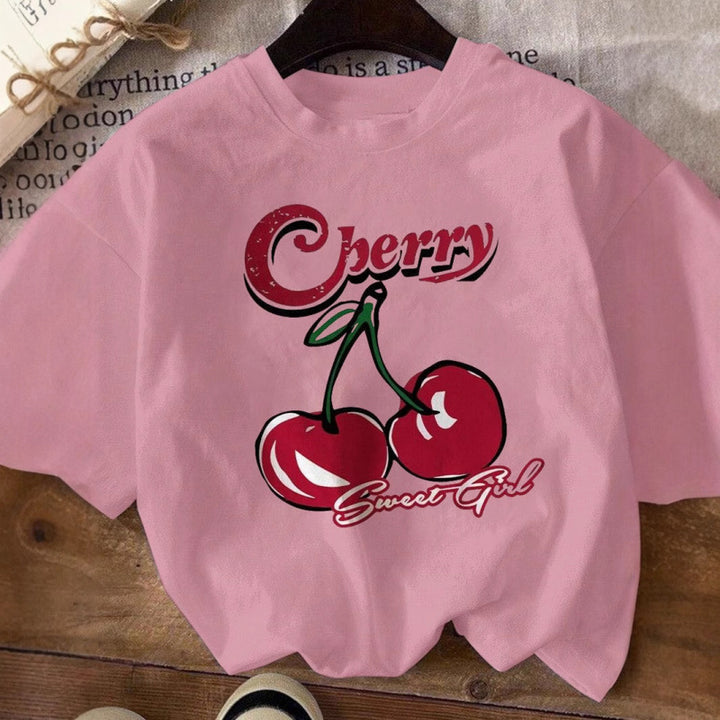 Dame T-shirt med glad kirsebærdesign og behagelig pasform Stilla