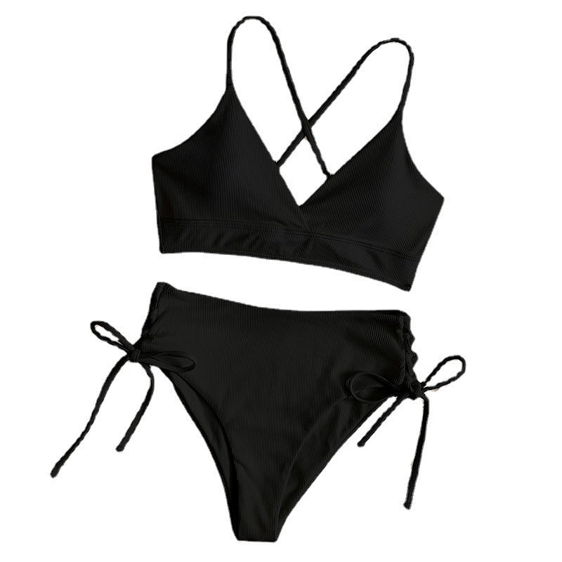 Dame triangel bikini med justerbare bånd og høje benudskæringer Skovae