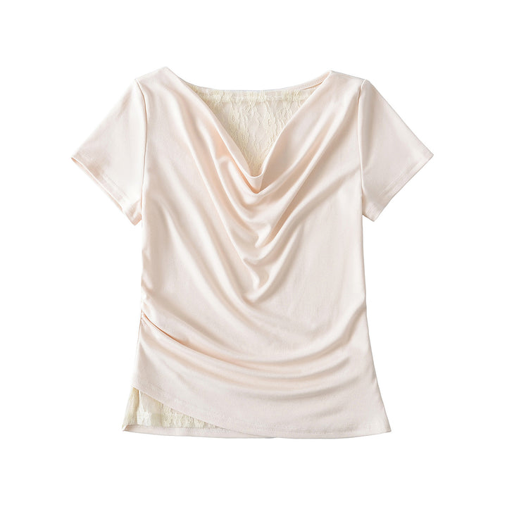 Dame Stretch-top med flydende drapering og elegant spidsindsats Stilla