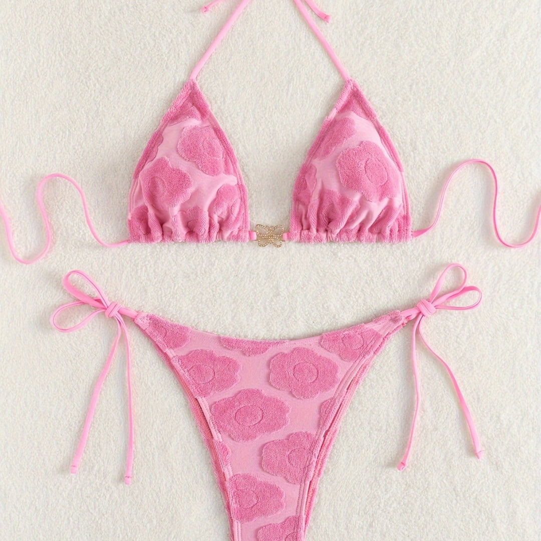 Dame bikini-sæt med raffineret blomsterdesign og justerbare stropper Skovae