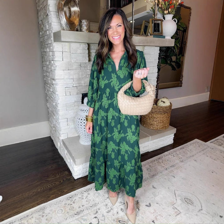 Dame Maxikjole med blomsterprint og flæser Stilla