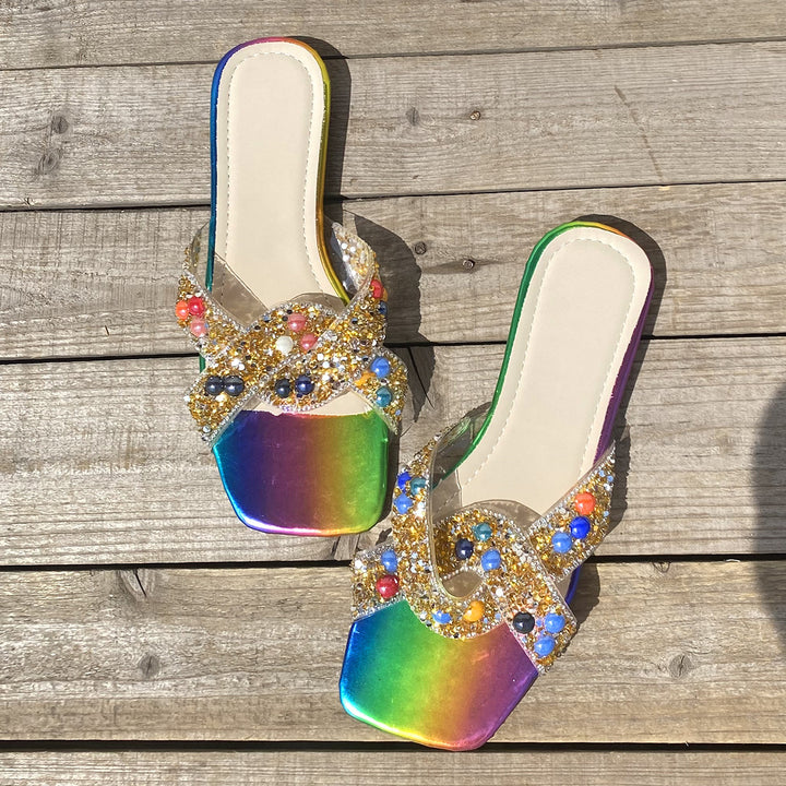 Dame Glamourøse Flip-Flops med funklende dekorationer og farverigt design Stilla