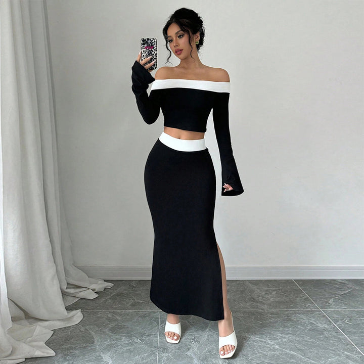 Kvinders Crop Top og Maxi Nederdel Sæt med Off-Shoulder Design Stilla