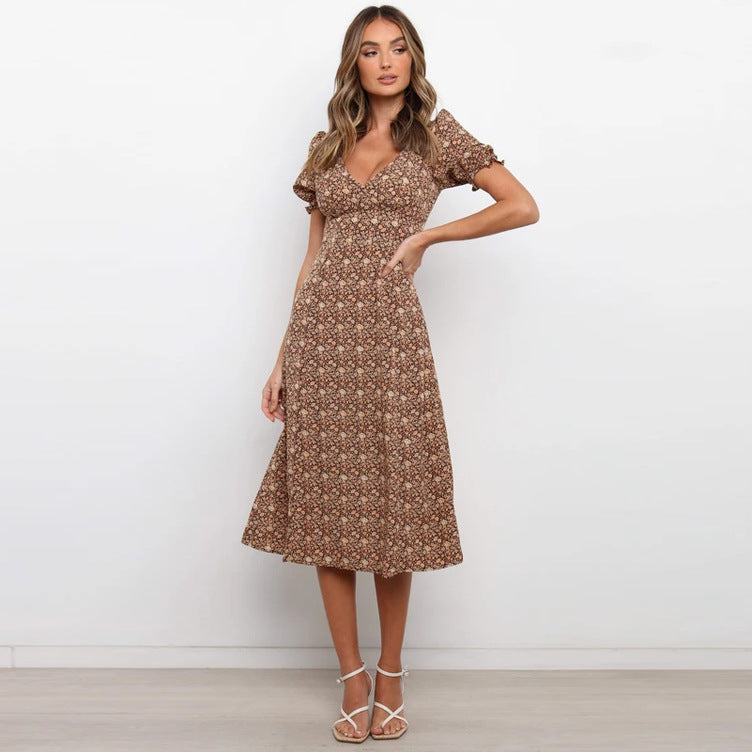 Femme Floral Midi Kjole med Volangkanter Stilla