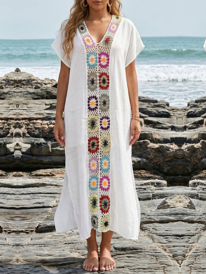 Damer hækle-strandkimono med blomster patchwork-design Skovae