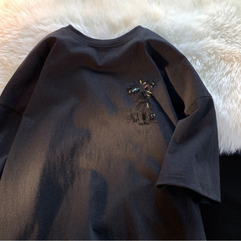 Dame T-Shirt med kreativ hundemotiv og afslappet snit Stilla