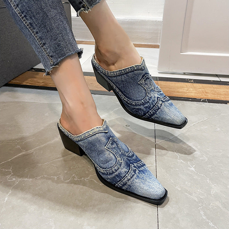 Dame Mules med moderne denim-design og elegant stiletto-hæl Stilla