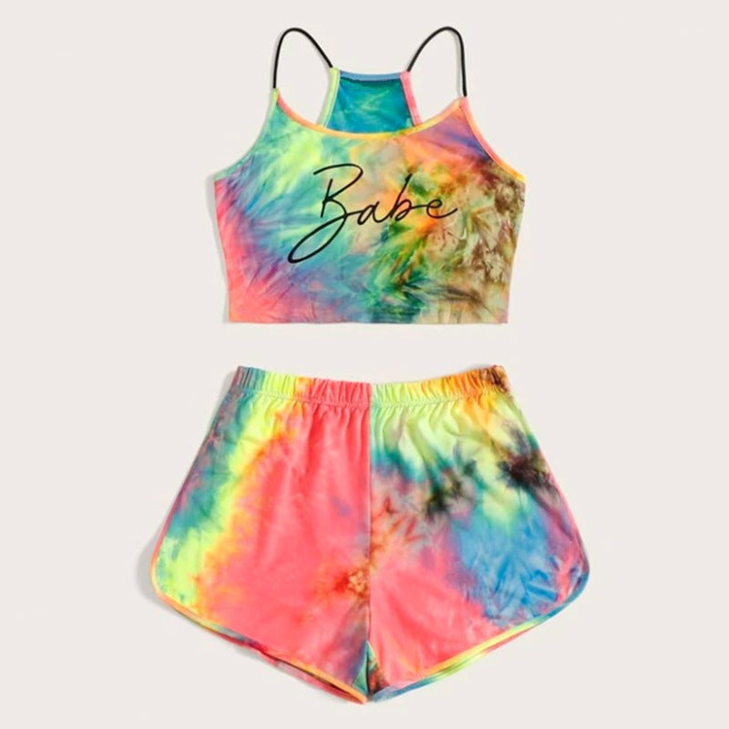 Dame Blandet Batik-Crop-Top-og-Shorts-Sæt Stilla